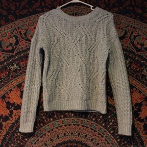 Two-Tone Blue Cable-Knit Sweater
